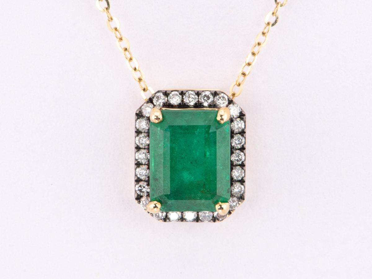 2.97ct Zambian Emerald with Diamond Halo Necklace Pendant 14K Gold R4489 Aurora Designer