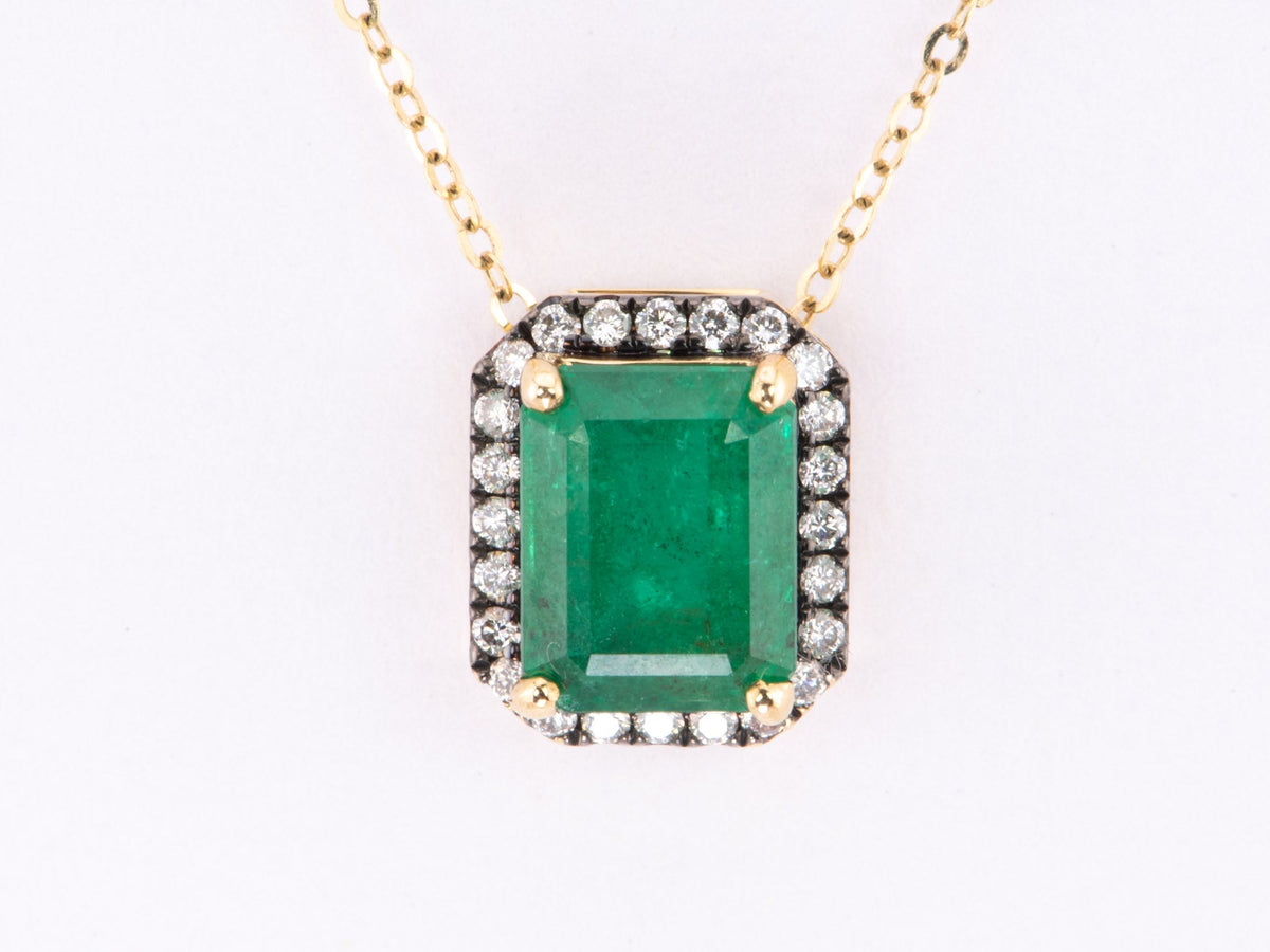 2.97ct Zambian Emerald with Diamond Halo Necklace Pendant 14K Gold R4489 Aurora Designer