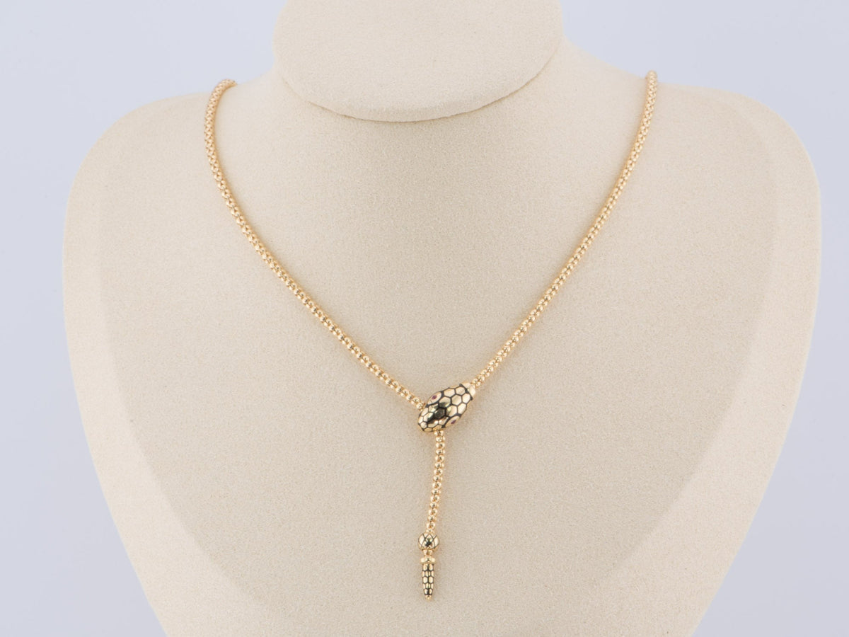 18K Gold Adjustable Snake Necklace Chain with Ruby Eyes Sliding Popcorn Link 8g+ R4491 Aurora Designer