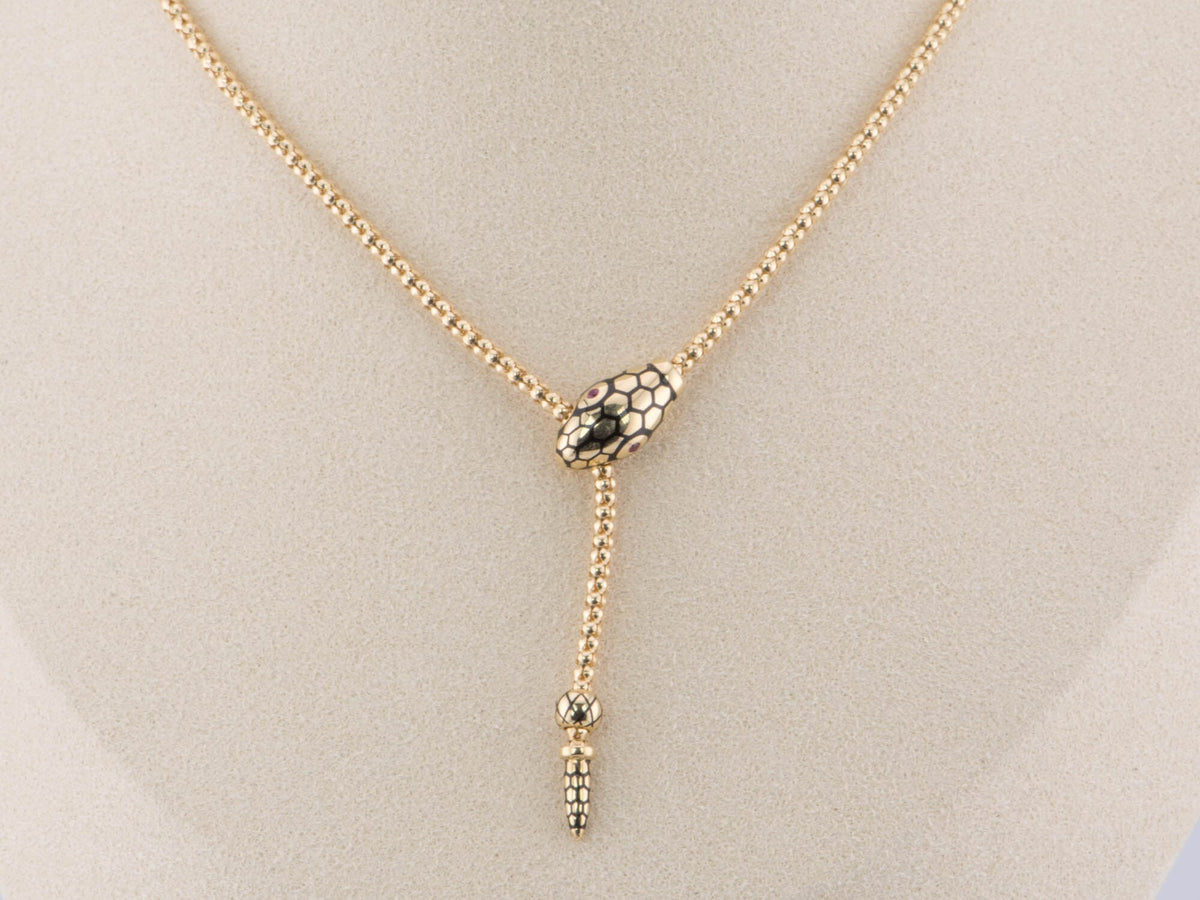 18K Gold Adjustable Snake Necklace Chain with Ruby Eyes Sliding Popcorn Link 8g+ R4491 Aurora Designer