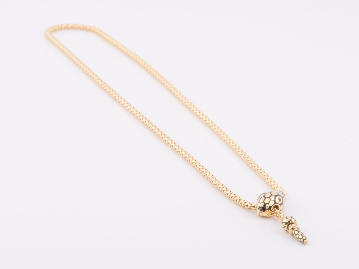 18K Gold Adjustable Snake Necklace Chain with Ruby Eyes Sliding Popcorn Link 8g+ R4491 Aurora Designer