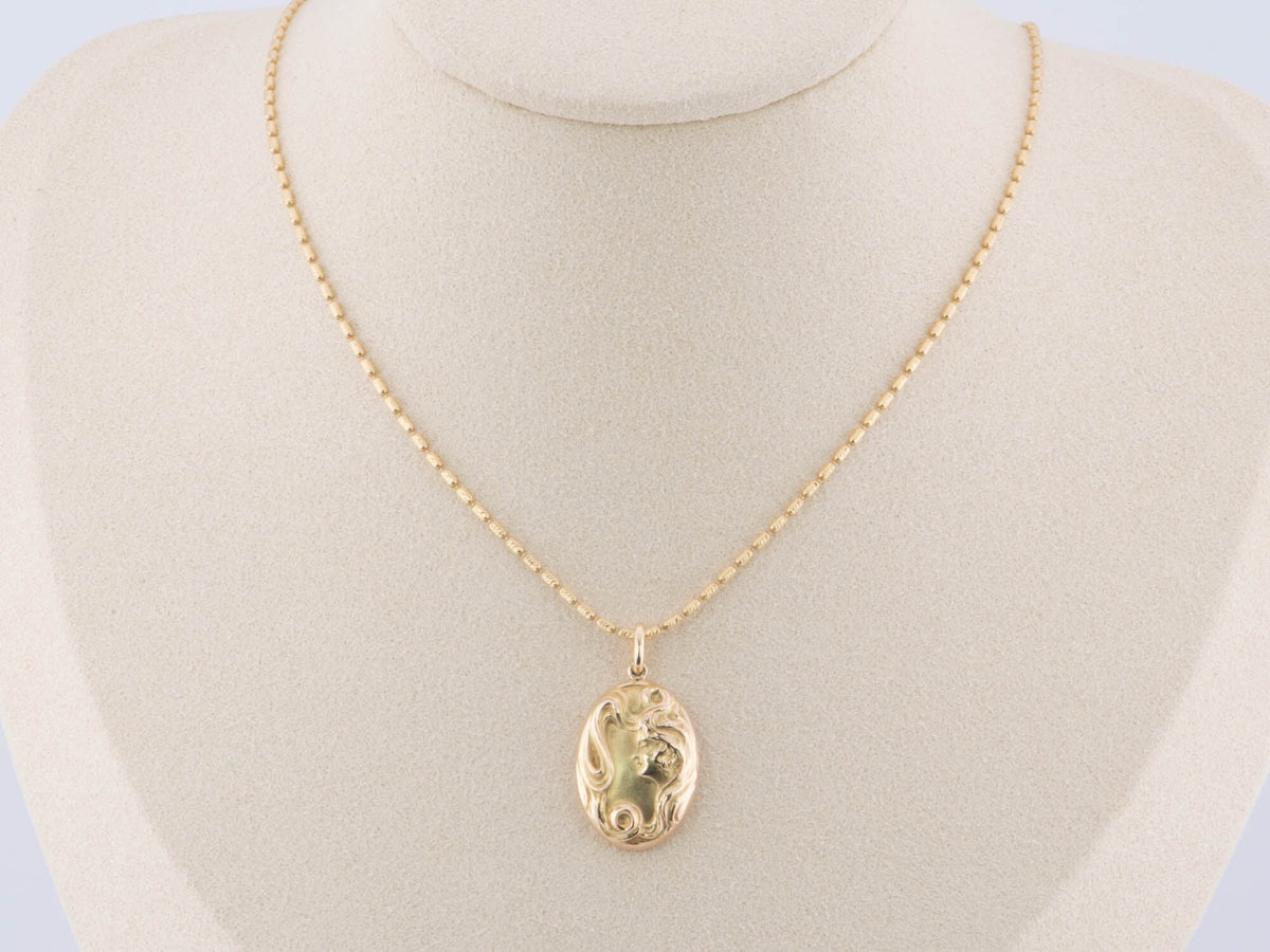 14K Gold Art Nouveau Style Vintage Lady Cufflink Conversion Pendant Charm R4494 Aurora Designer