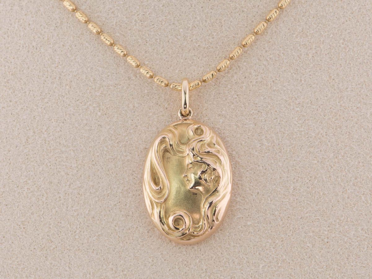14K Gold Art Nouveau Style Vintage Lady Cufflink Conversion Pendant Charm R4494 Aurora Designer