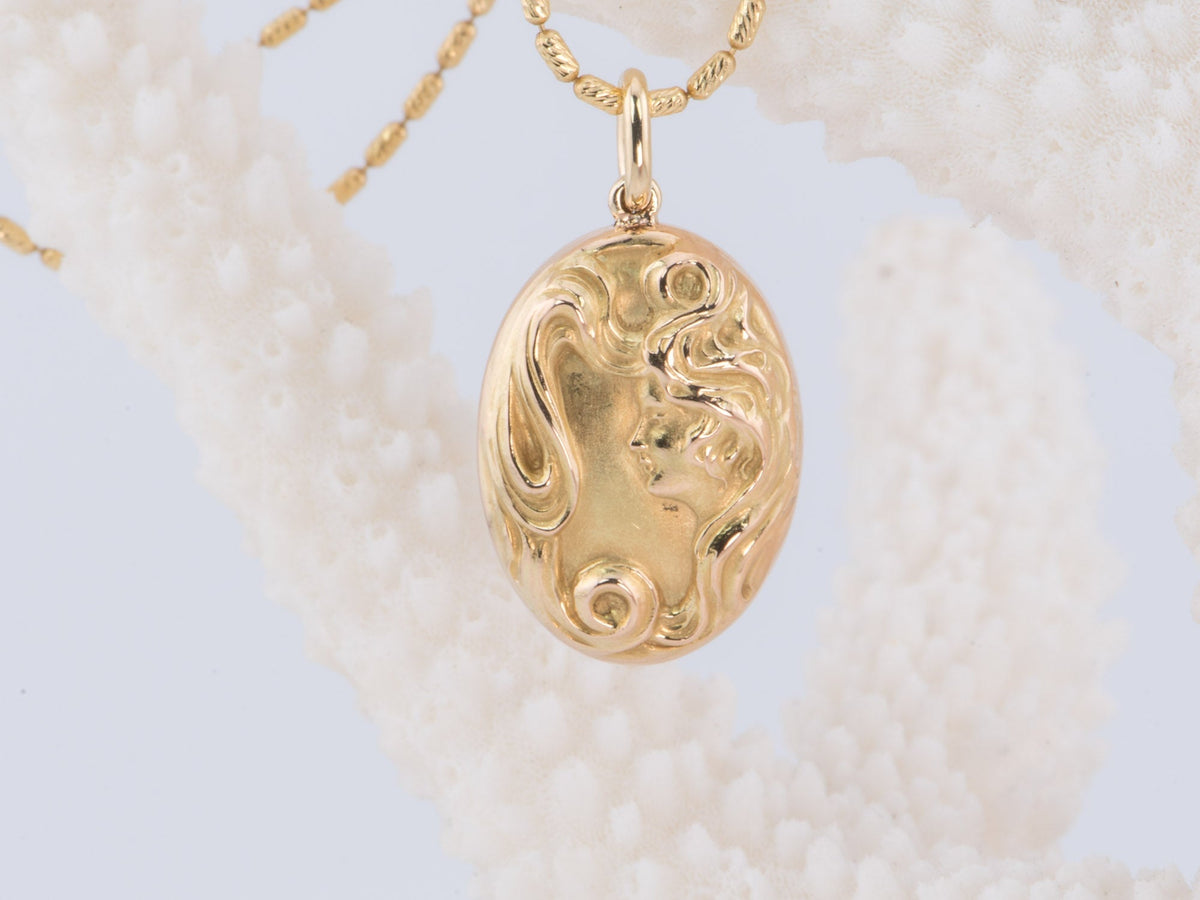 14K Gold Art Nouveau Style Vintage Lady Cufflink Conversion Pendant Charm R4494 Aurora Designer