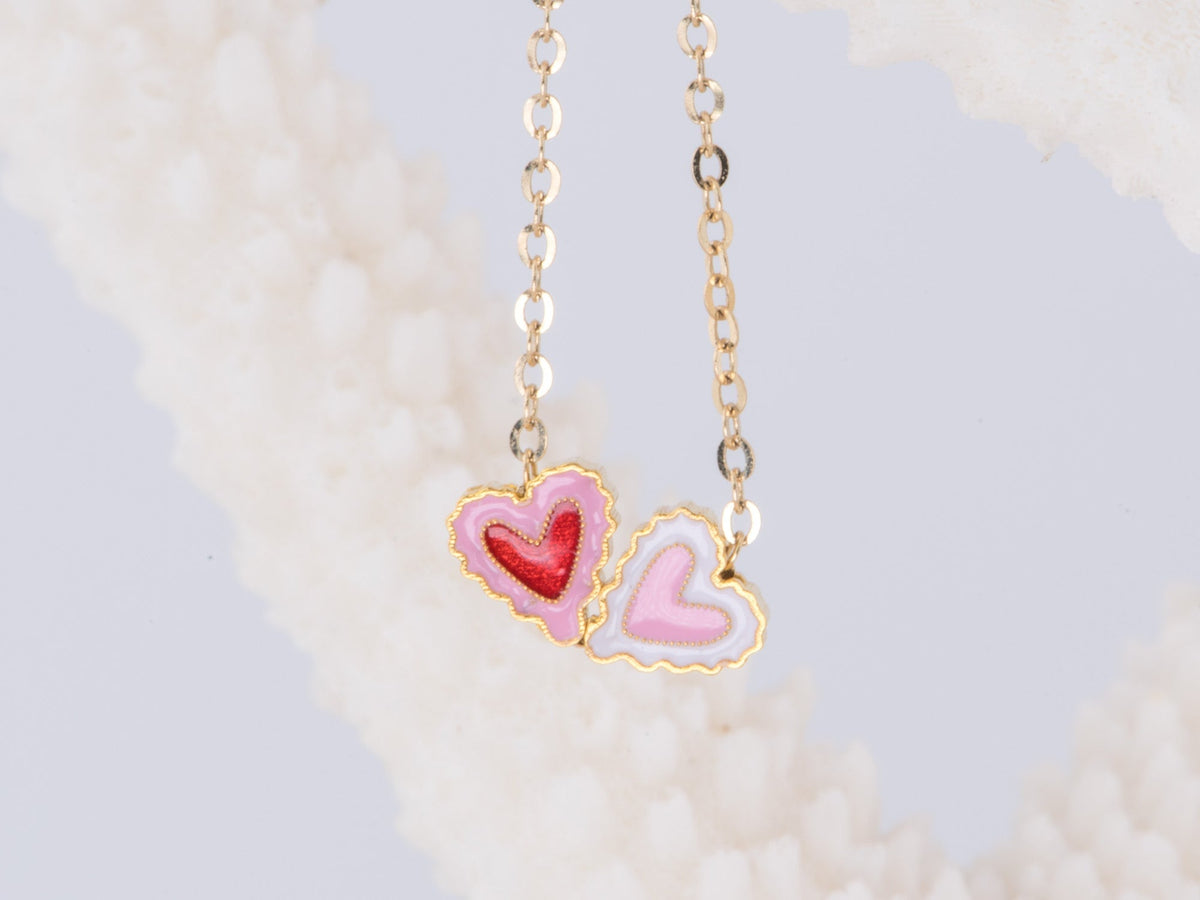 Mini Heart Slider for Necklace Bracelet Chain Enamel Pink Red 18K Gold R4495 Aurora Designer