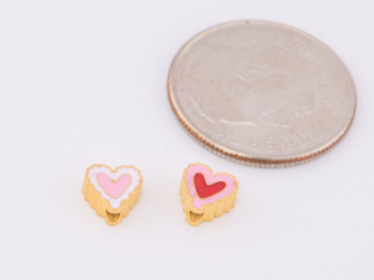 Mini Heart Slider for Necklace Bracelet Chain Enamel Pink Red 18K Gold R4495 Aurora Designer