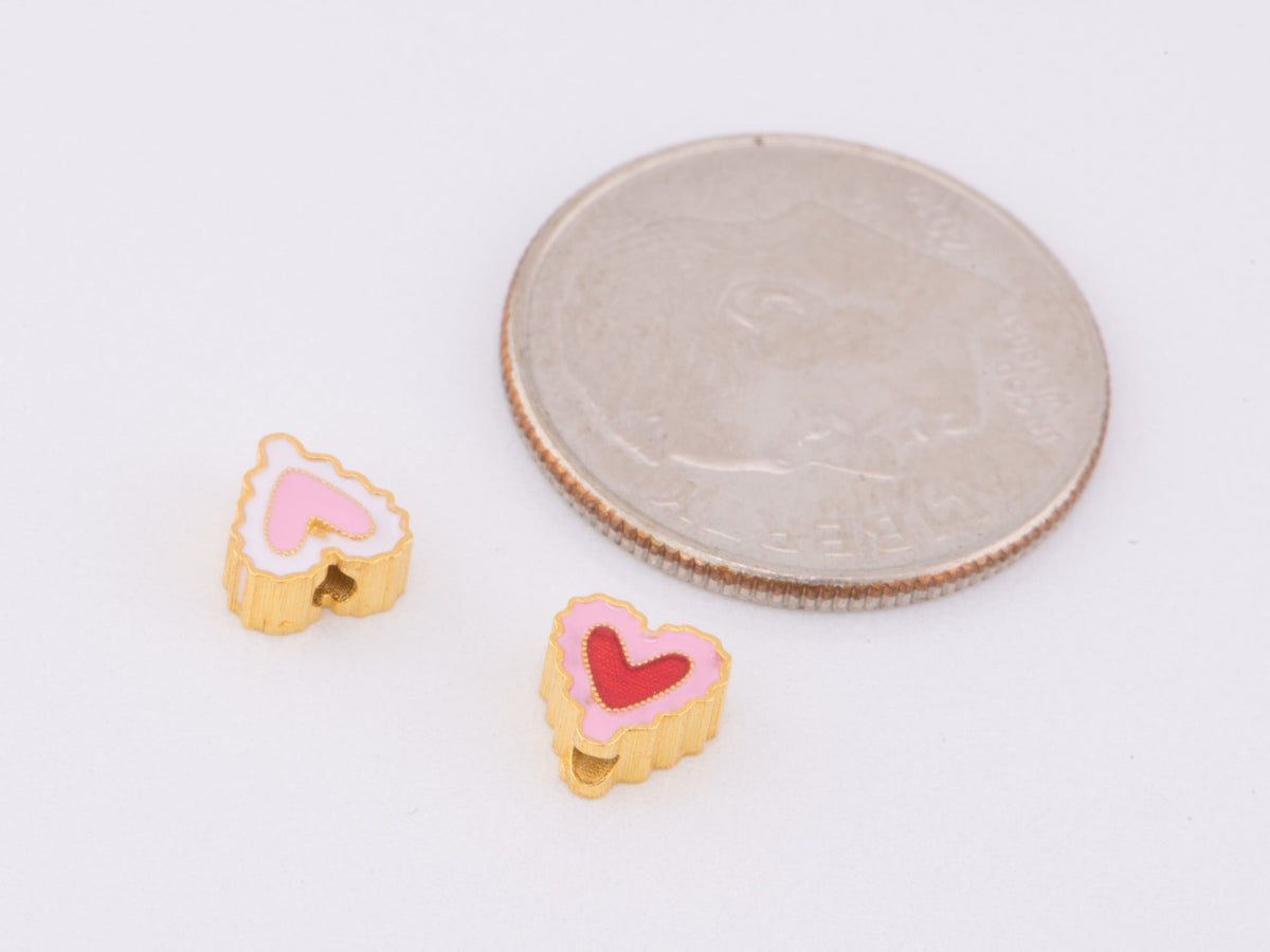 Mini Heart Slider for Necklace Bracelet Chain Enamel Pink Red 18K Gold R4495 Aurora Designer
