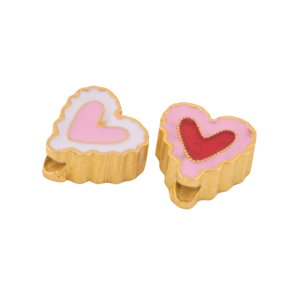 Mini Heart Slider for Necklace Bracelet Chain Enamel Pink Red 18K Gold R4495 Aurora Designer