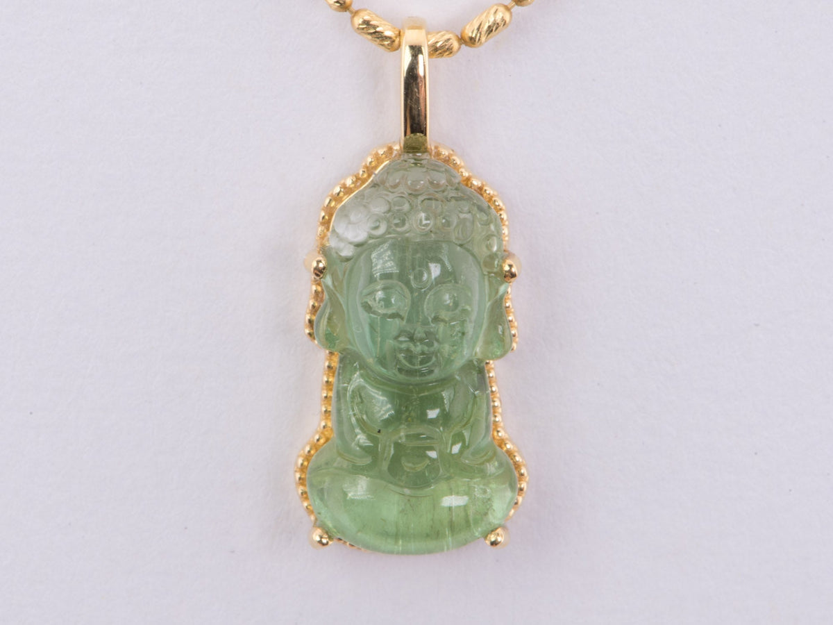 Carved Green Tourmaline Buddha Pendant 18K Gold R4496 Aurora Designer