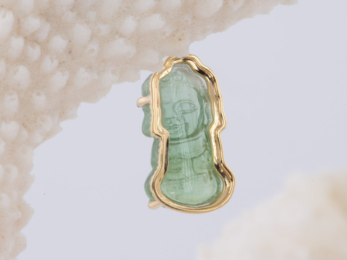 Carved Green Tourmaline Buddha Pendant 18K Gold R4496 Aurora Designer