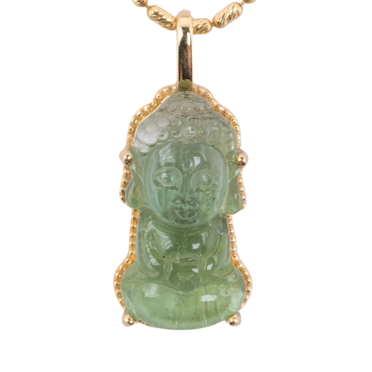 Carved Green Tourmaline Buddha Pendant 18K Gold R4496 Aurora Designer