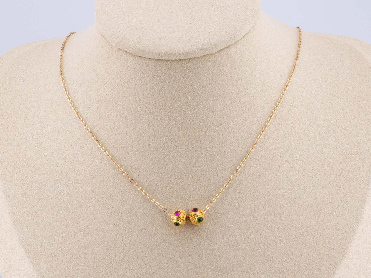 18K Gold Filigree Bead 7mm Size with Red and Green Gemstone R4499 Aurora Designer