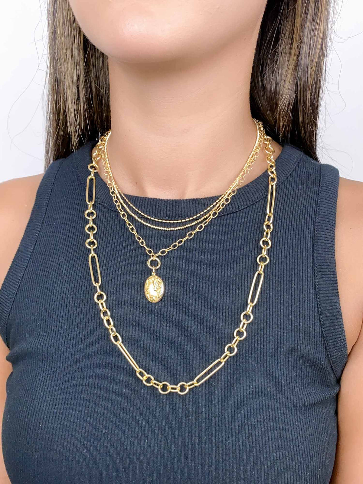 17.5" 14K Gold Sparkle Oval Link Necklace ~6.2g R4506 Aurora Designer