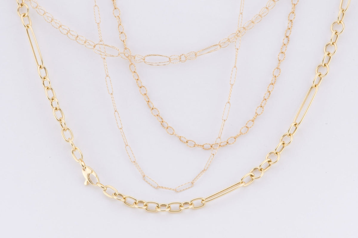 17.5" 14K Gold Sparkle Oval Link Necklace ~6.2g R4506 Aurora Designer