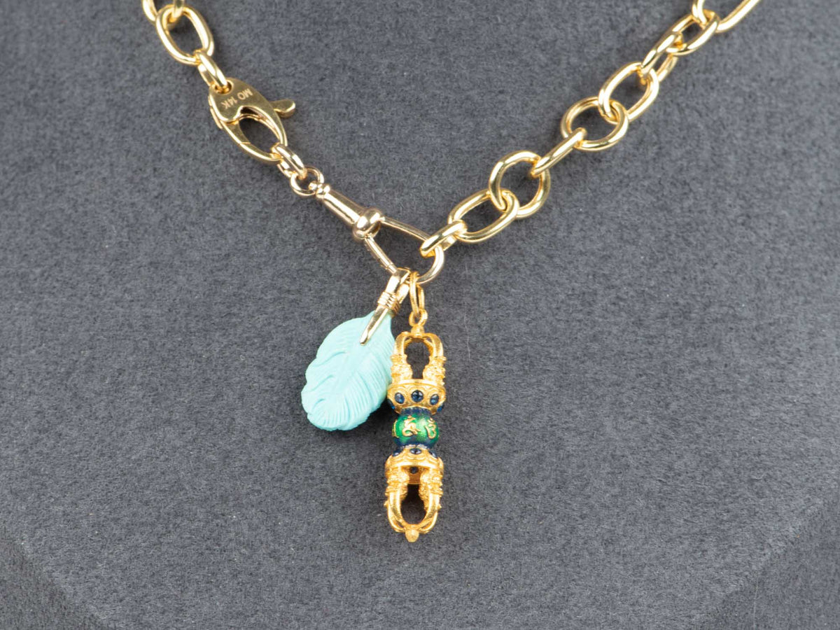 18K Gold Vajra Pendant Charm with Enamel and Sapphires 2.95g R4672 Aurora Designer