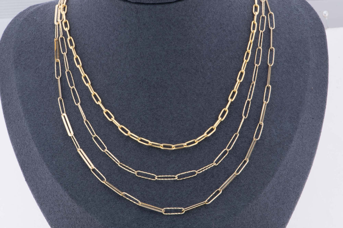 18" 14K Gold Diamond Cut Paperclip Link Necklace R4507 Aurora Designer
