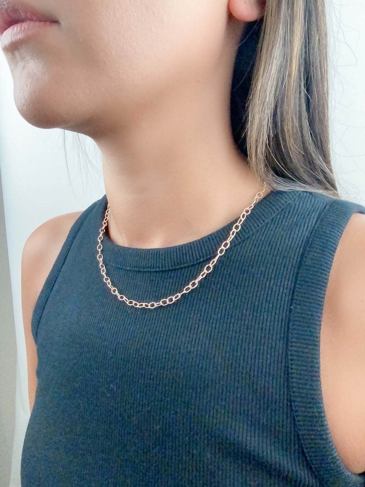 17.5" 14K Gold Sparkle Oval Link Necklace ~6.2g R4506 Aurora Designer
