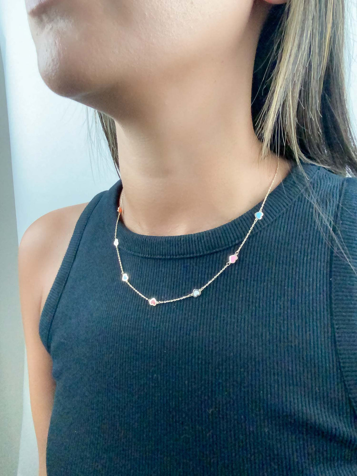 18" 14K Gold Bright Enamel Heart Necklace R4508 Aurora Designer