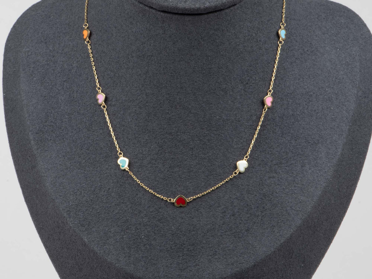 18" 14K Gold Bright Enamel Heart Necklace R4508 Aurora Designer