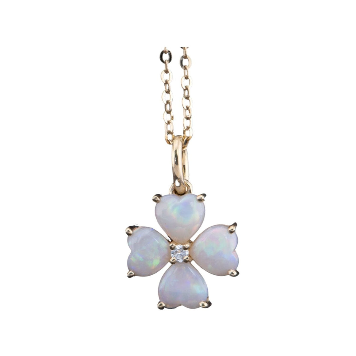 Solid Australian Opal and Diamond Clover Pendant 14K Gold R4516 Aurora Designer