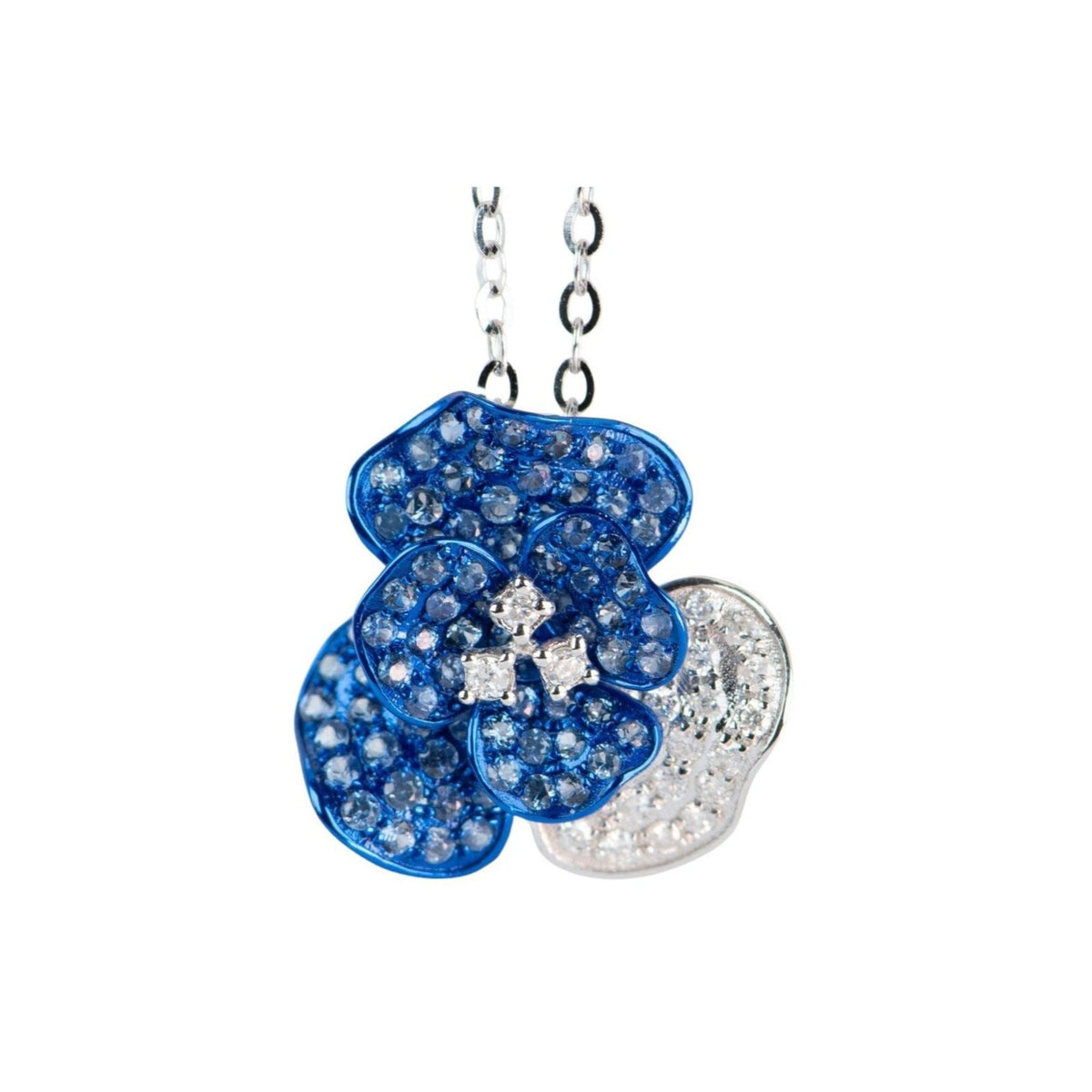 18K Gold Floral Pendant Diamond Pave Light Weight R4518 Aurora Designer