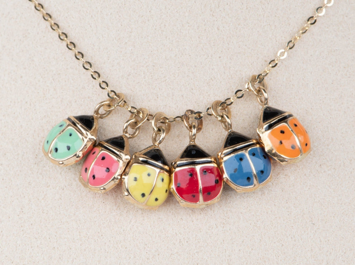 14K Gold Colorful Enamel Ladybug Charm with Clip-On Bail R4521 Aurora Designer
