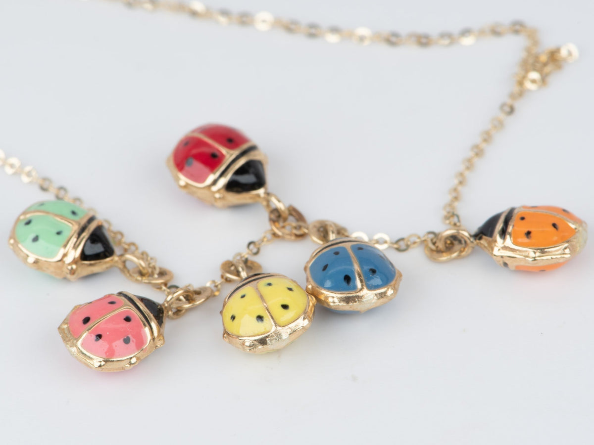 14K Gold Colorful Enamel Ladybug Charm with Clip-On Bail R4521 Aurora Designer