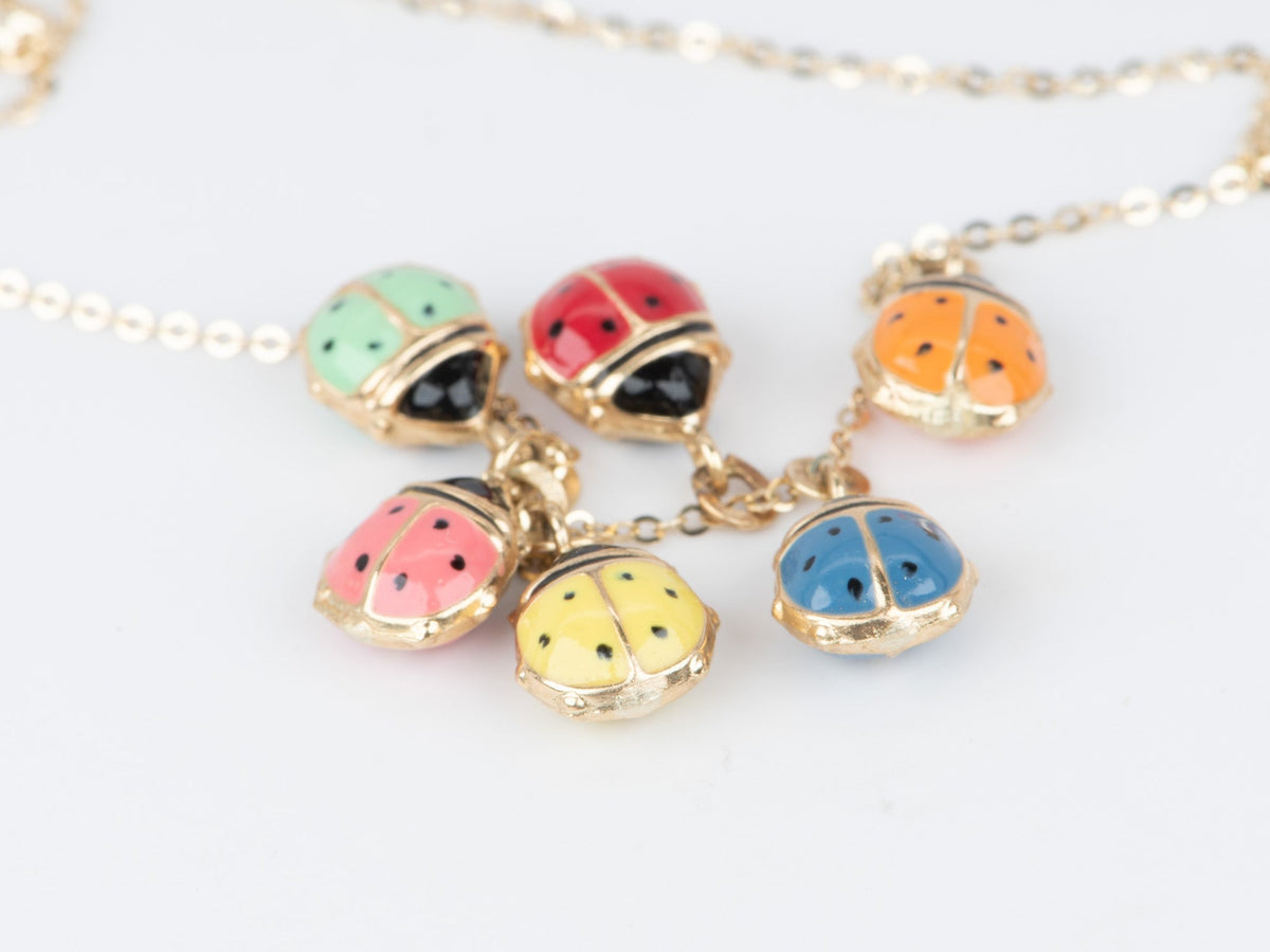 14K Gold Colorful Enamel Ladybug Charm with Clip-On Bail R4521 Aurora Designer