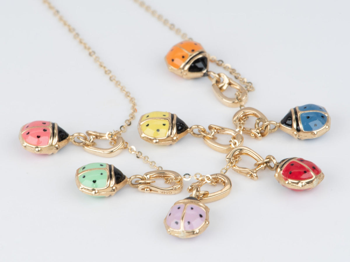 14K Gold Colorful Enamel Ladybug Charm with Clip-On Bail R4521 Aurora Designer