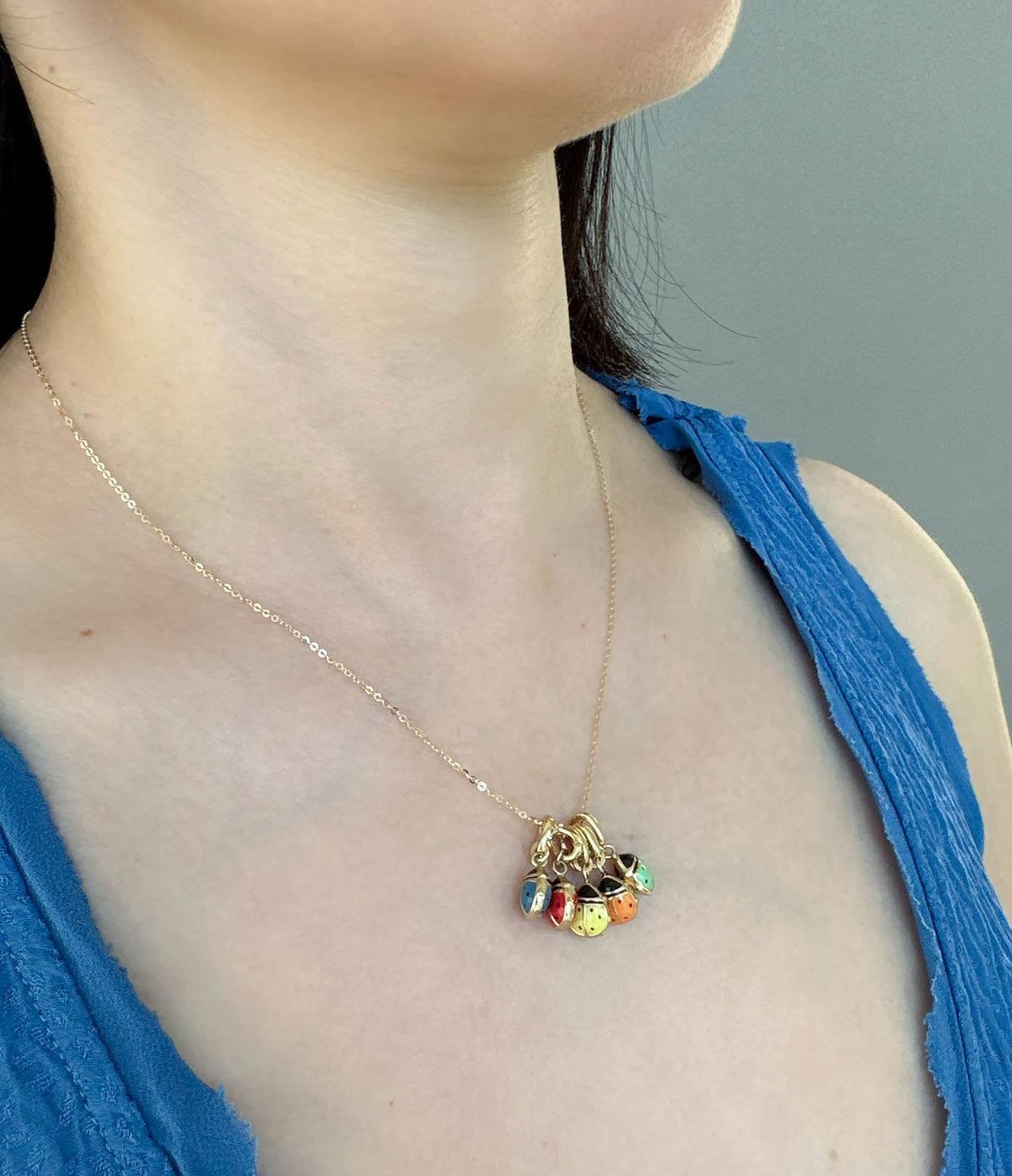 14K Gold Colorful Enamel Ladybug Charm with Clip-On Bail R4521 Aurora Designer