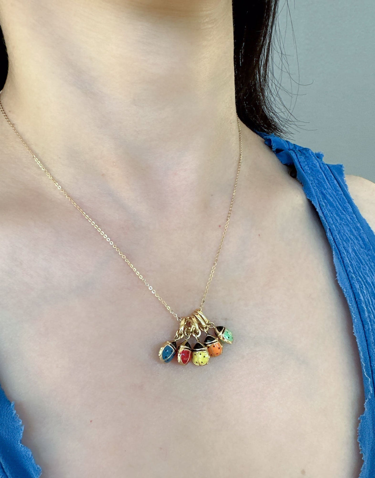 14K Gold Colorful Enamel Ladybug Charm with Clip-On Bail R4521 Aurora Designer