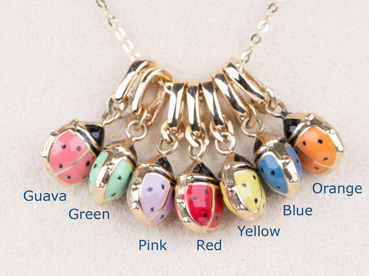 14K Gold Colorful Enamel Ladybug Charm with Clip-On Bail R4521 Aurora Designer
