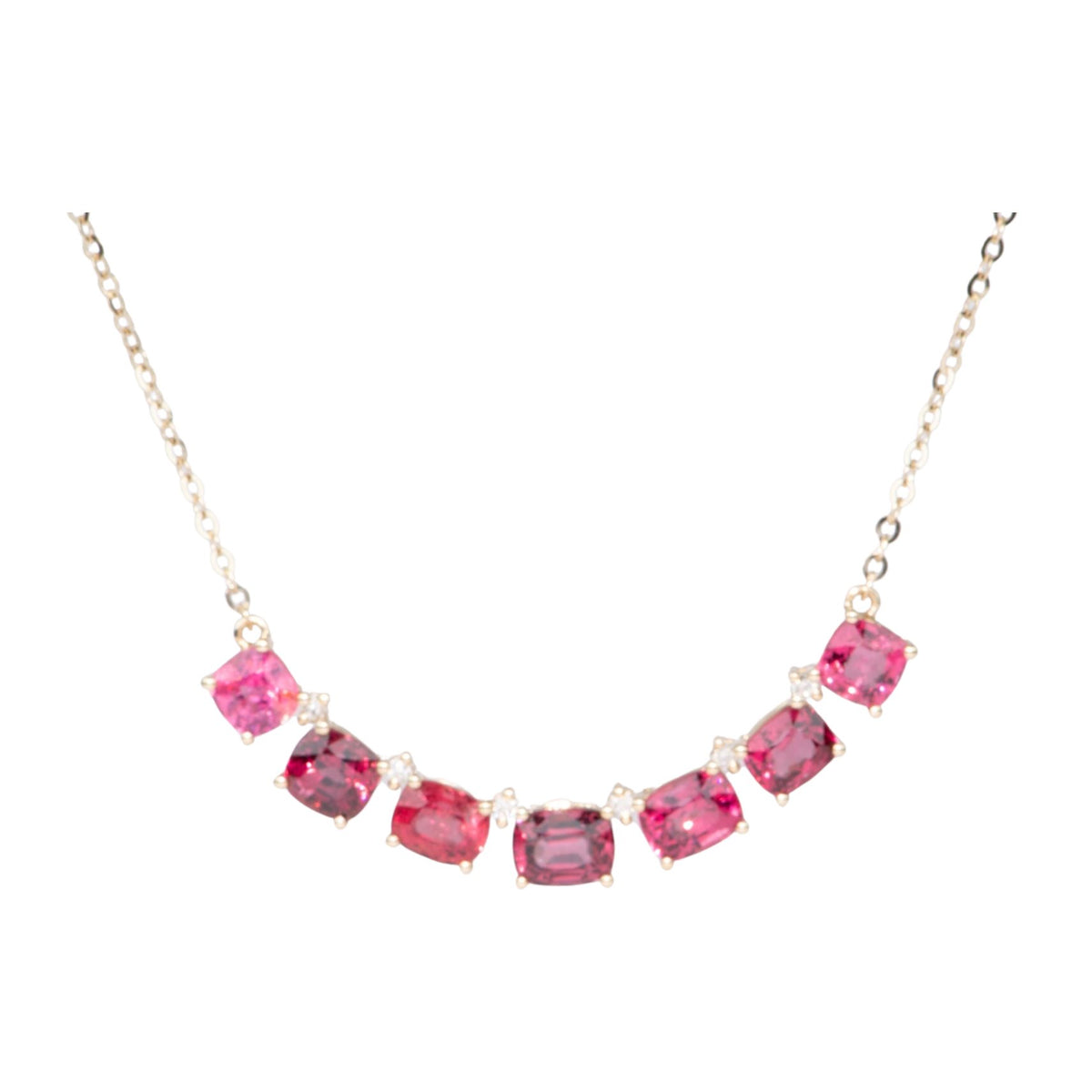 Bright Pink Red Spinel and Diamond Necklace 14K Gold R4522 Aurora Designer