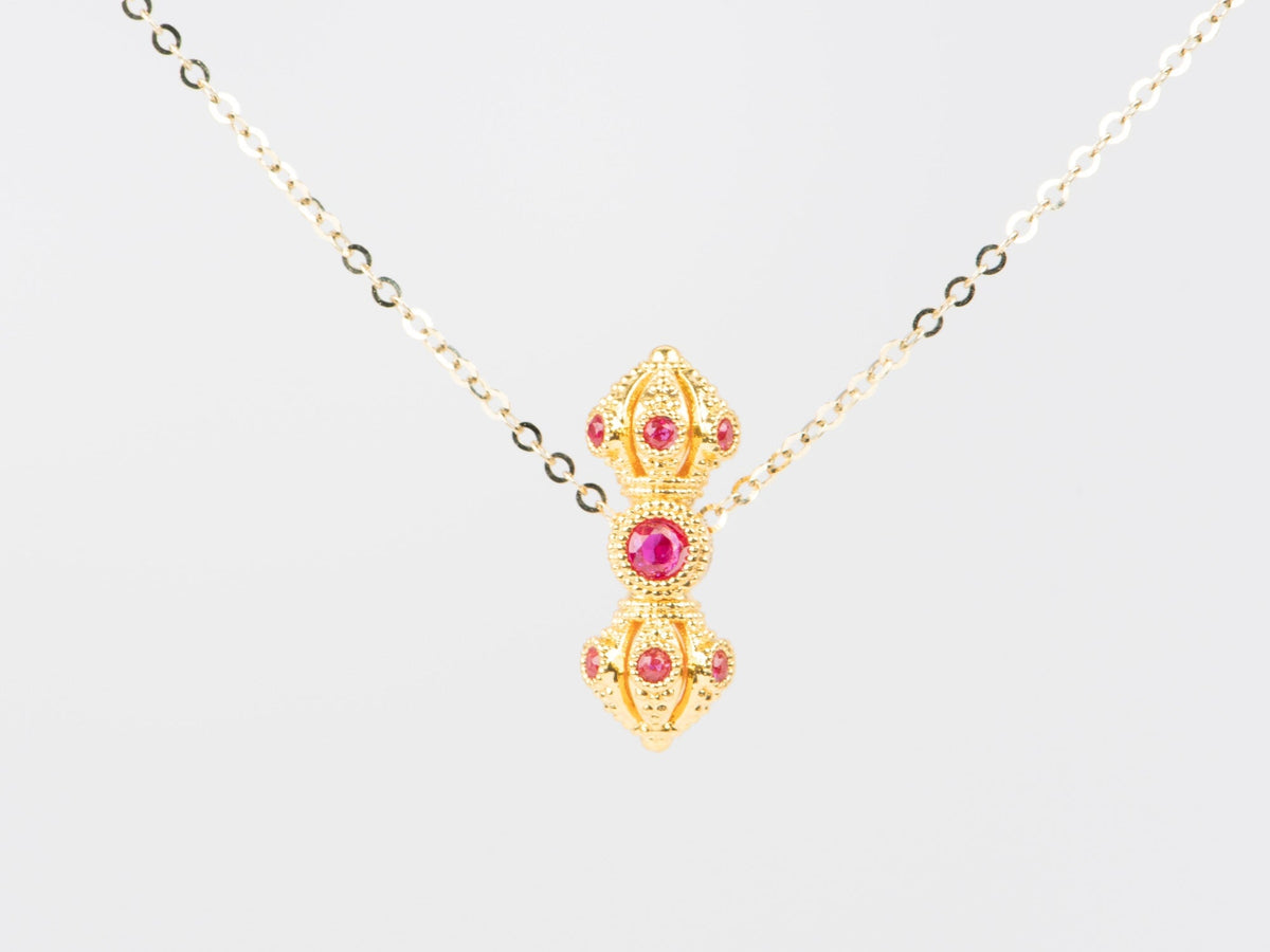 18K Gold Mini Vajra Charm Pendant with Red Ruby R4525 Aurora Designer
