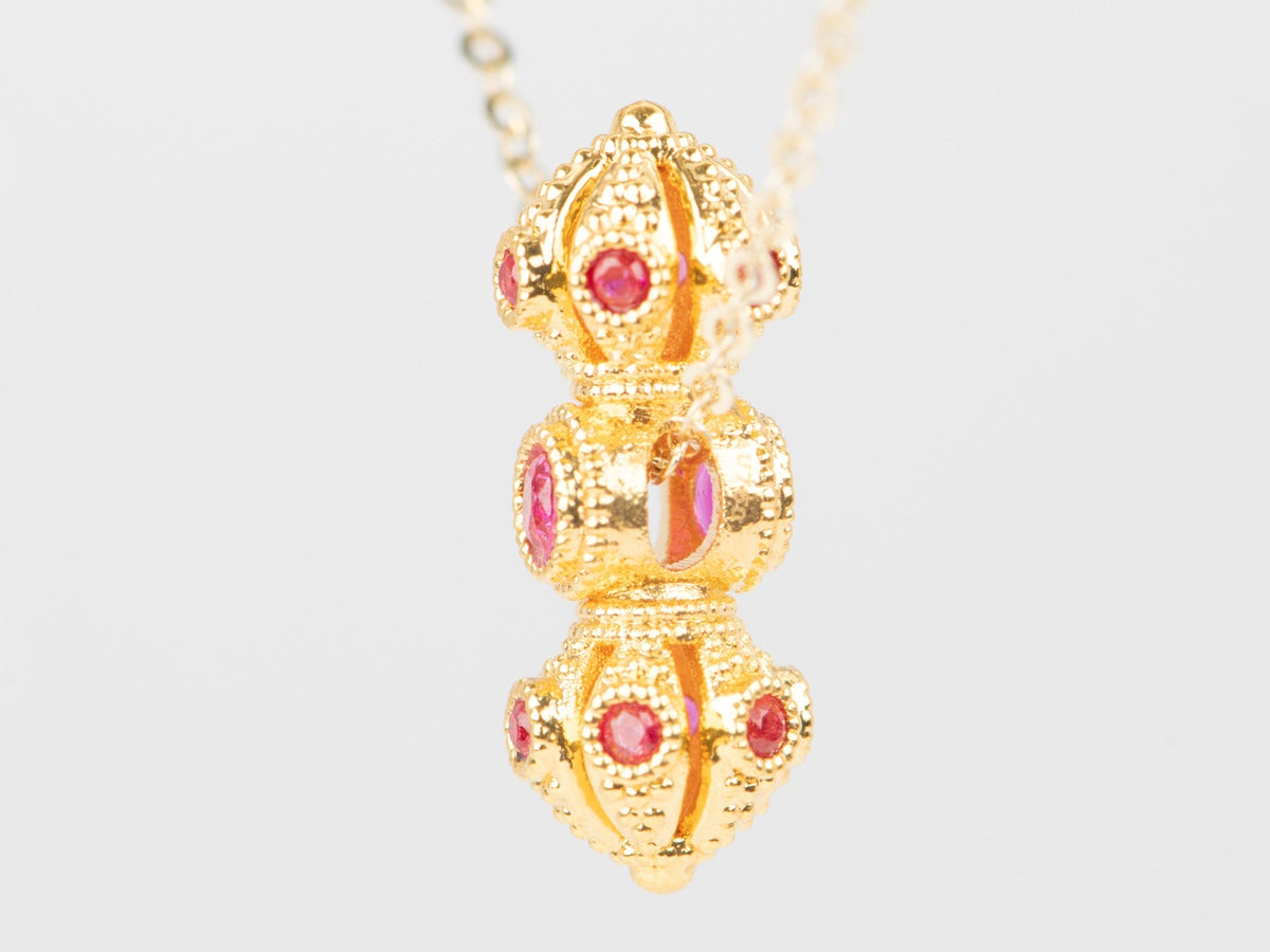 18K Gold Mini Vajra Charm Pendant with Red Ruby R4525 Aurora Designer