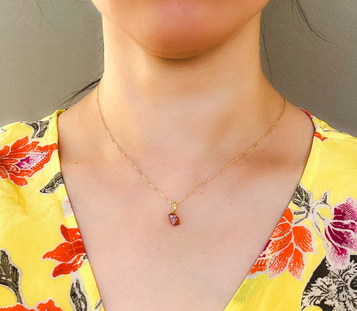 Red or Orange Spinel Octahedral Crystal with 14K Gold Cap Pendant Charm R4526 Aurora Designer