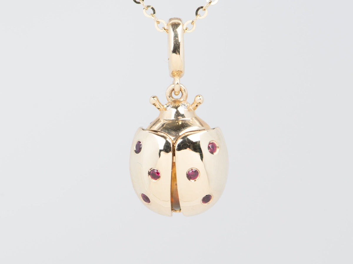 Mexican Fire Opal Ladybug Pendant with Moving Wings 14K Gold R4530 Aurora Designer