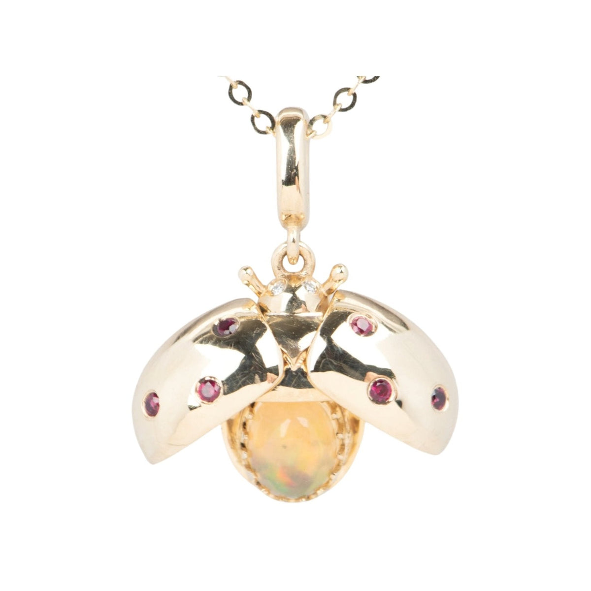 Mexican Fire Opal Ladybug Pendant with Moving Wings 14K Gold R4530 Aurora Designer