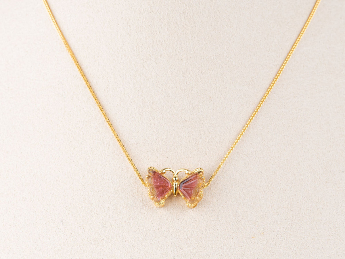 Bi-Color Tourmaline Butterfly Carving Pendant Slider Charm Sterling Silver Gold Plated Vermeil for Bracelet or Necklace Colorful Gift R4531 Aurora Designer