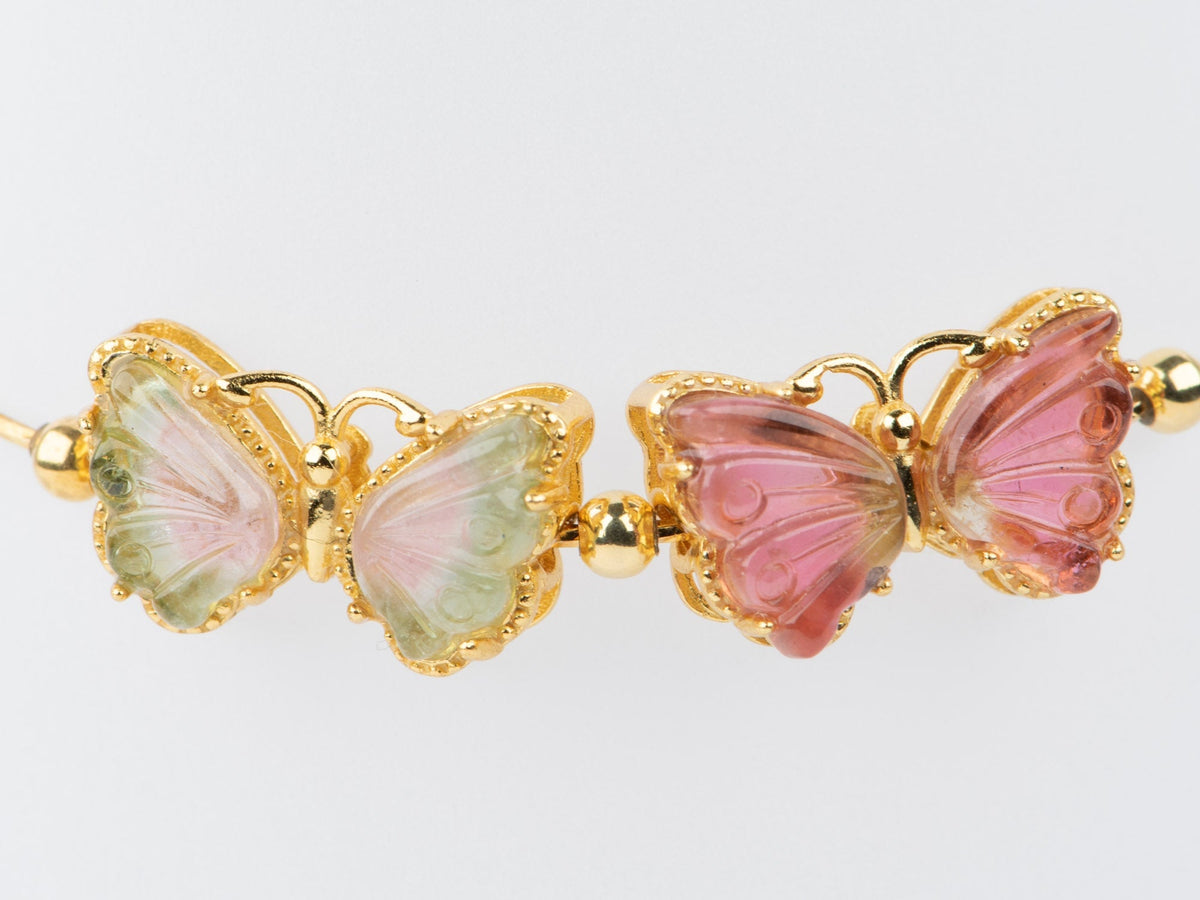 Bi-Color Tourmaline Butterfly Carving Pendant Slider Charm Sterling Silver Gold Plated Vermeil for Bracelet or Necklace Colorful Gift R4531 Aurora Designer