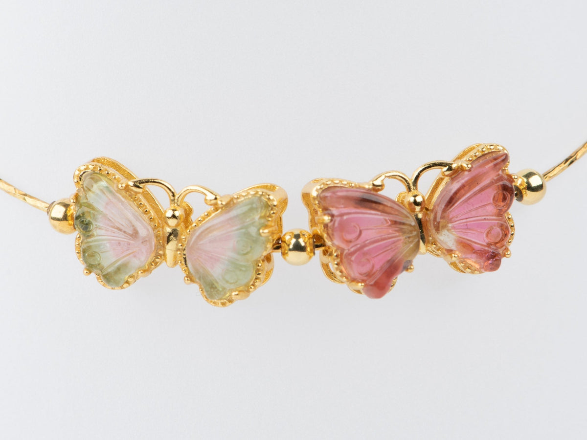 Bi-Color Tourmaline Butterfly Carving Pendant Slider Charm Sterling Silver Gold Plated Vermeil for Bracelet or Necklace Colorful Gift R4531 Aurora Designer