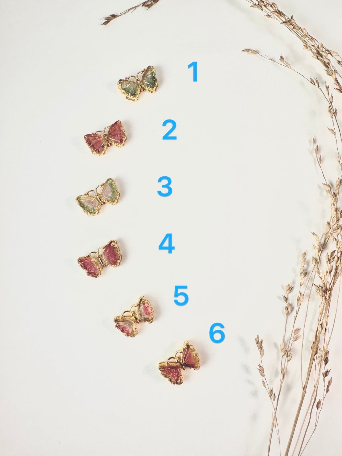 Bi-Color Tourmaline Butterfly Carving Pendant Slider Charm Sterling Silver Gold Plated Vermeil for Bracelet or Necklace Colorful Gift R4531 Aurora Designer