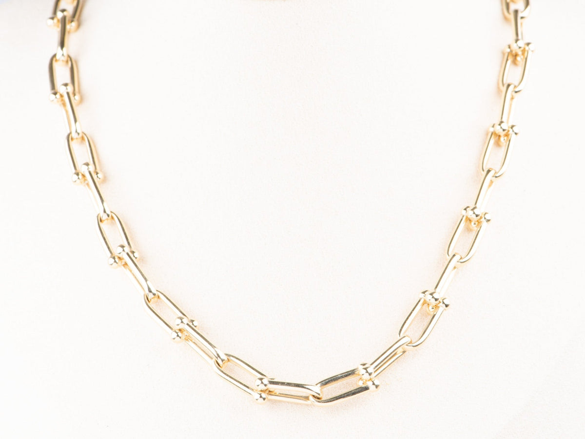 18K Gold Horseshoe Link Hardwear Style Necklace 20.2g R4532 Aurora Designer