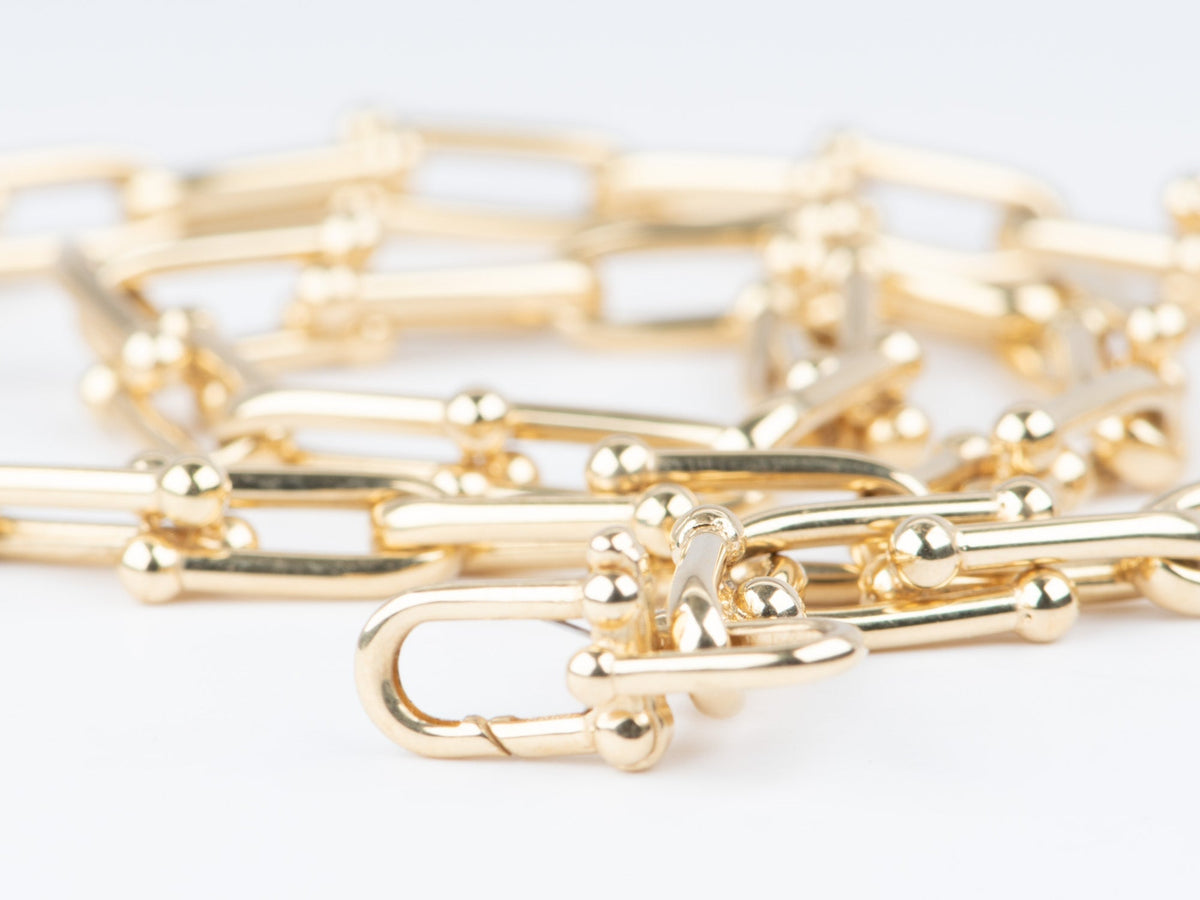 18K Gold Horseshoe Link Hardwear Style Necklace 20.2g R4532 Aurora Designer