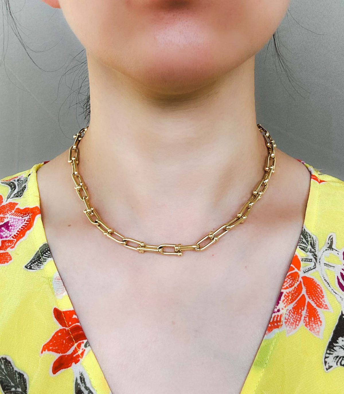 18K Gold Horseshoe Link Hardwear Style Necklace 20.2g R4532 Aurora Designer