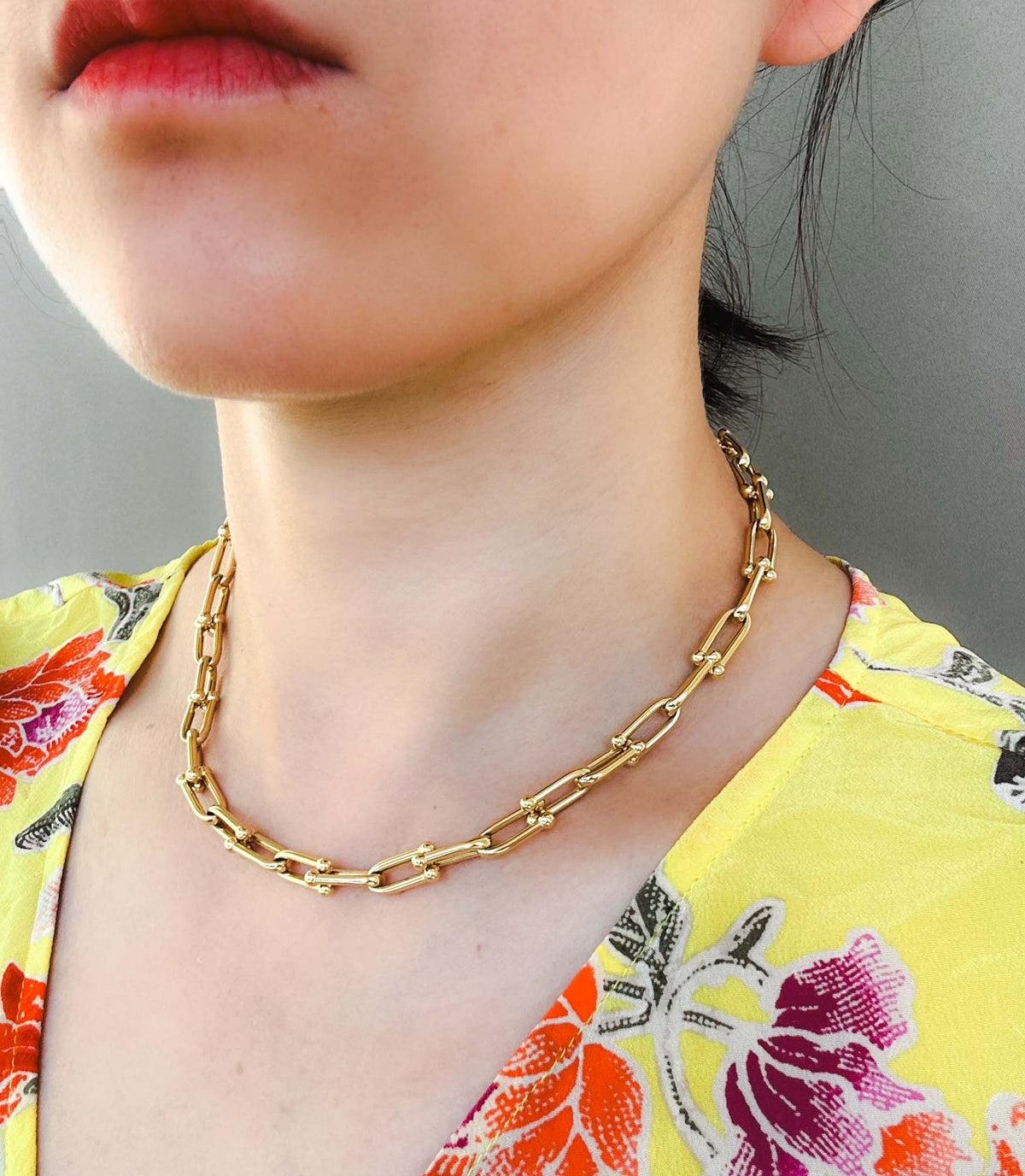 18K Gold Horseshoe Link Hardwear Style Necklace 20.2g R4532 Aurora Designer