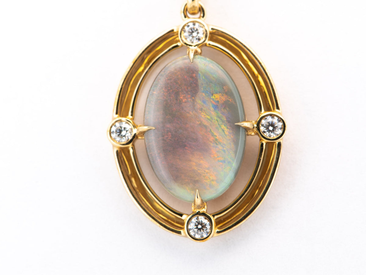 3.76ct Solid Australian Opal Pendant 9K Gold Charm R4533 Aurora Designer