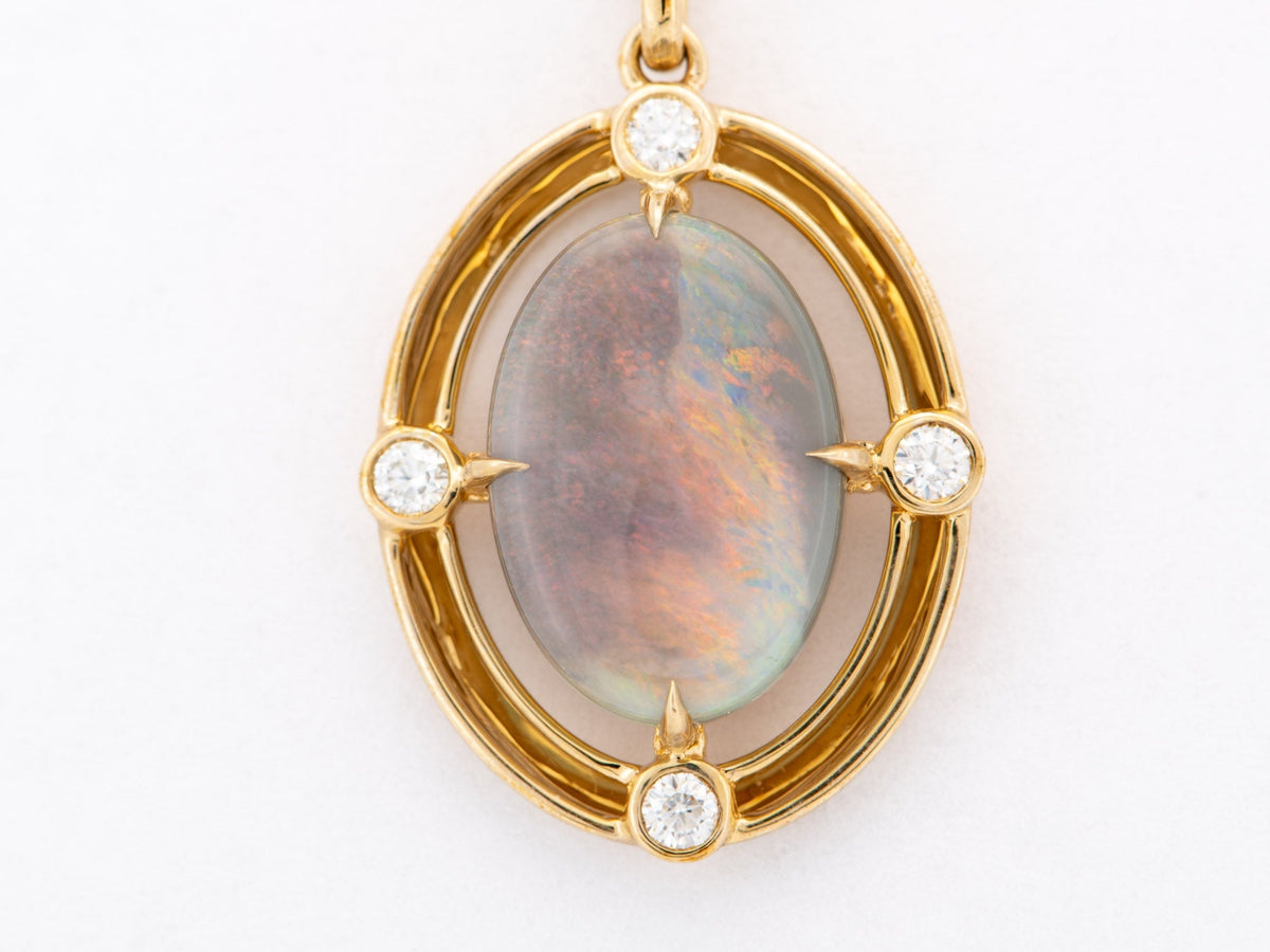 3.76ct Solid Australian Opal Pendant 9K Gold Charm R4533 Aurora Designer