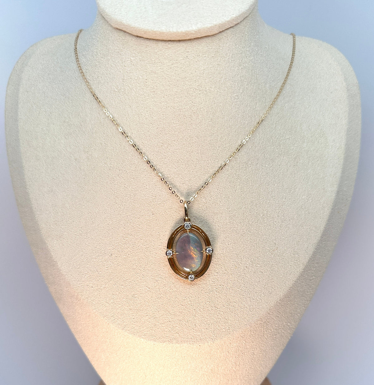 3.76ct Solid Australian Opal Pendant 9K Gold Charm R4533 Aurora Designer