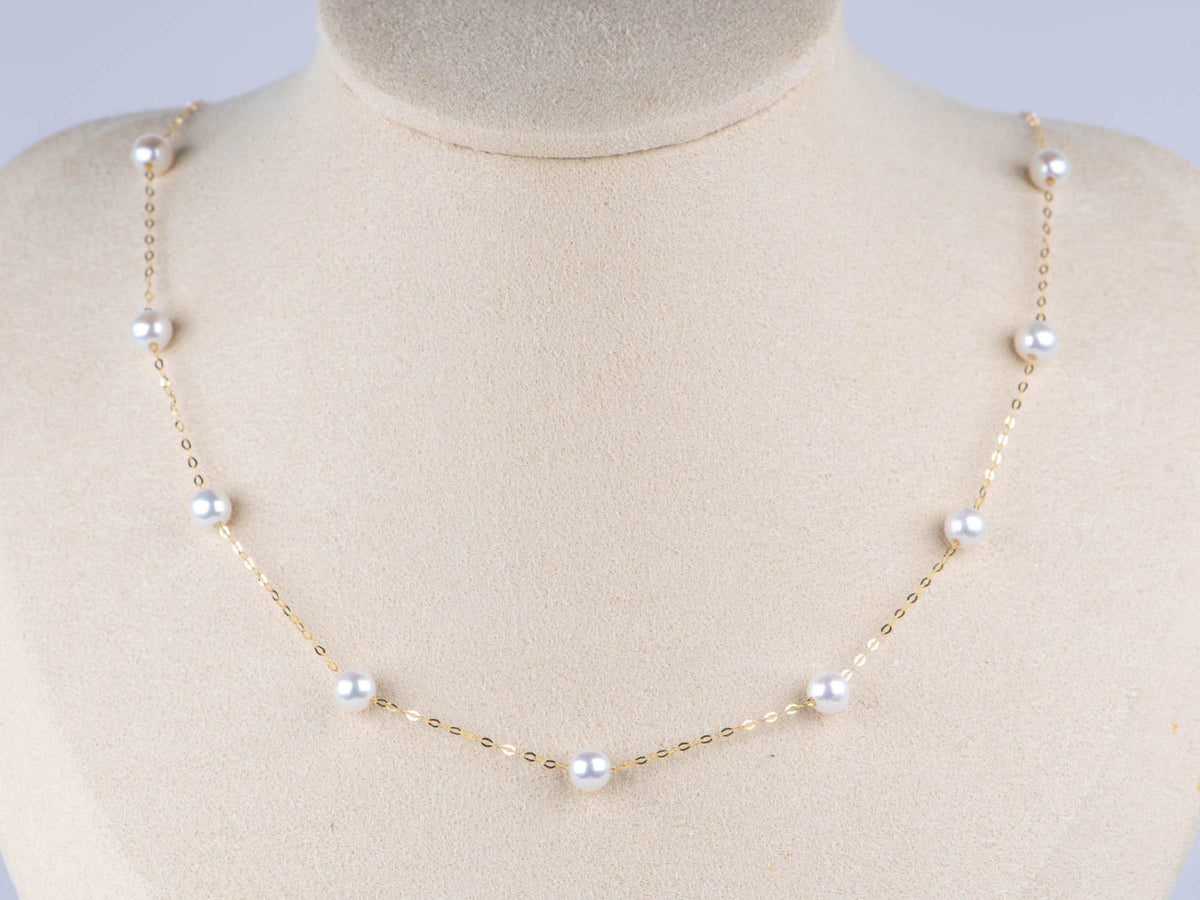 18K Gold Freshwater Pearl Station Necklace 5-6mm Classic Layering R4534 Aurora Designer